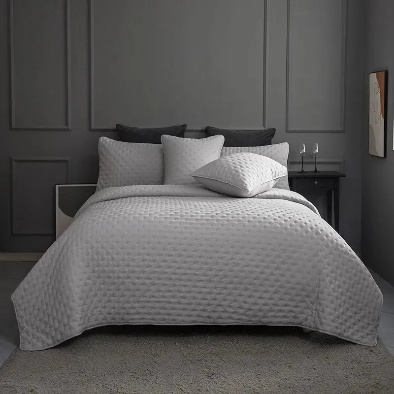 Stitch Taupe Reversible Quilt Set with Pillow Shams - Ultra Soft Microfiber