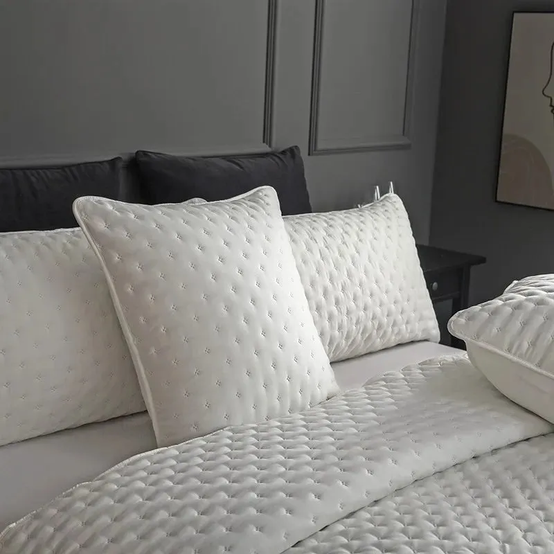 Stitch Taupe Reversible Quilt Set with Pillow Shams - Ultra Soft Microfiber