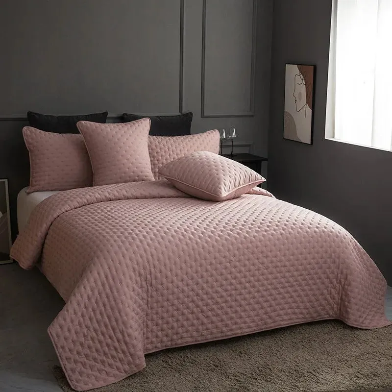 Stitch Taupe Reversible Quilt Set with Pillow Shams - Ultra Soft Microfiber