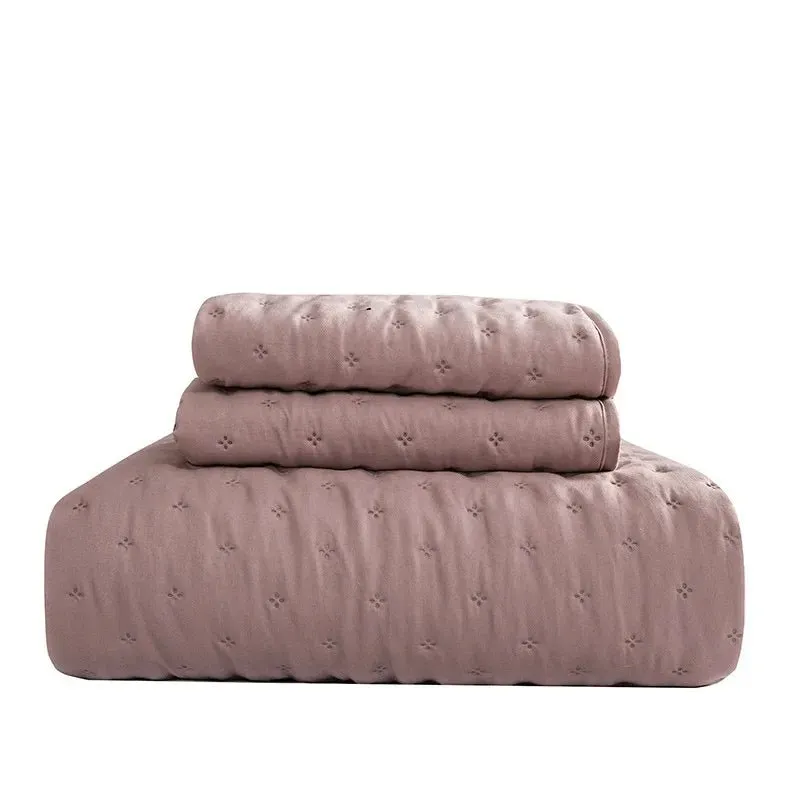 Stitch Taupe Reversible Quilt Set with Pillow Shams - Ultra Soft Microfiber