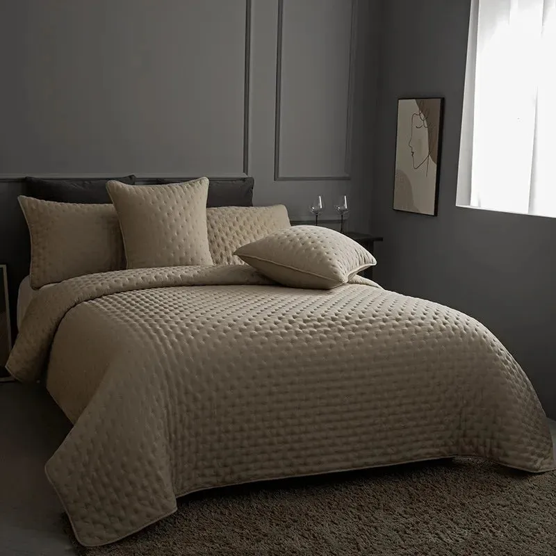 Stitch Taupe Reversible Quilt Set with Pillow Shams - Ultra Soft Microfiber