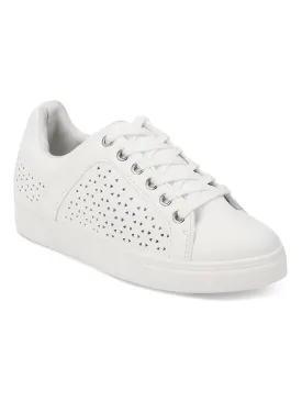 White PU Textured Lace-Up Sneakers