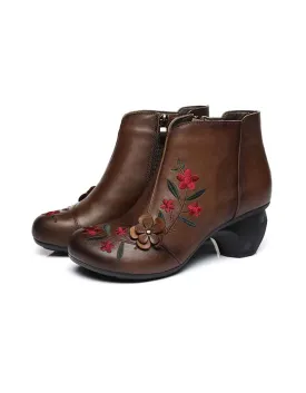 Winter Autumn Embroidered Retro Chunky Boots