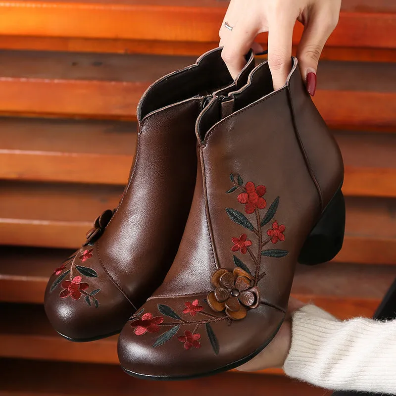 Winter Autumn Embroidered Retro Chunky Boots