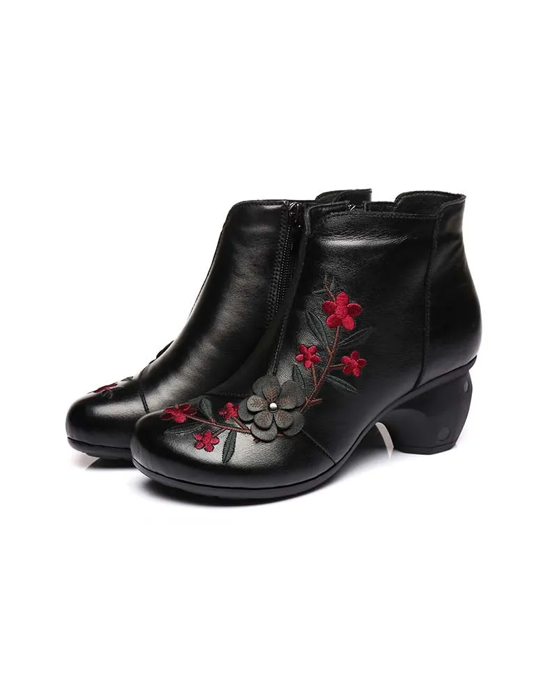 Winter Autumn Embroidered Retro Chunky Boots