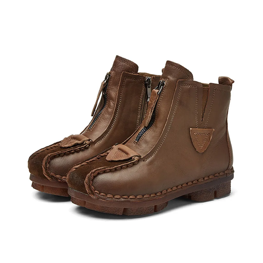 Winter Leather Handmade Retro Short Boots | Gift Shoes