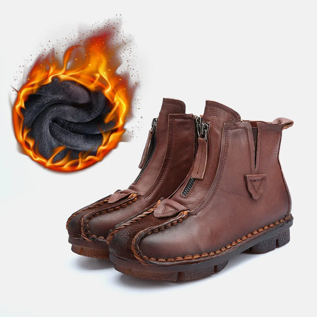 Winter Leather Handmade Retro Short Boots | Gift Shoes