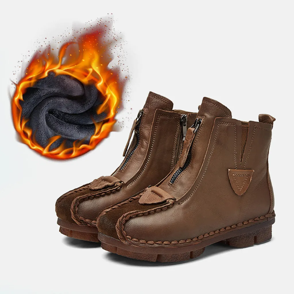 Winter Leather Handmade Retro Short Boots | Gift Shoes