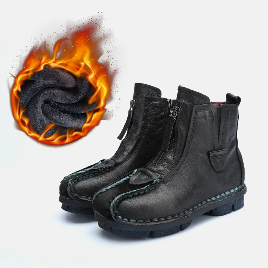Winter Leather Handmade Retro Short Boots | Gift Shoes