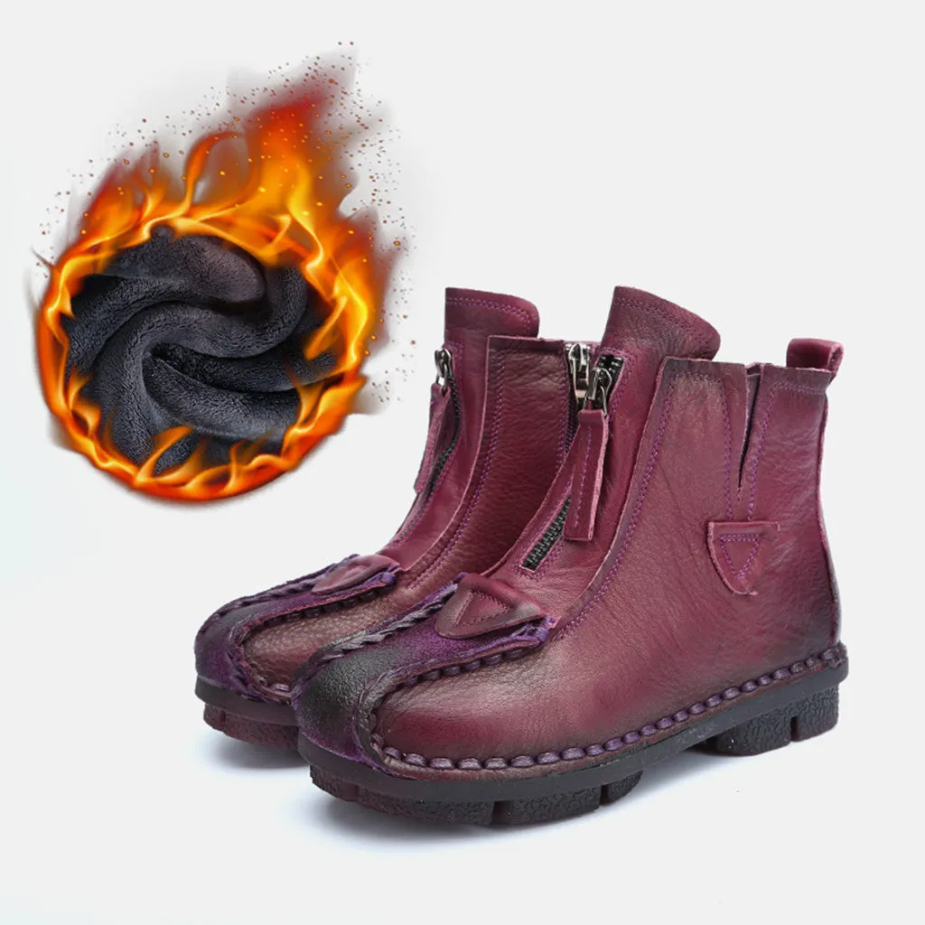 Winter Leather Handmade Retro Short Boots | Gift Shoes