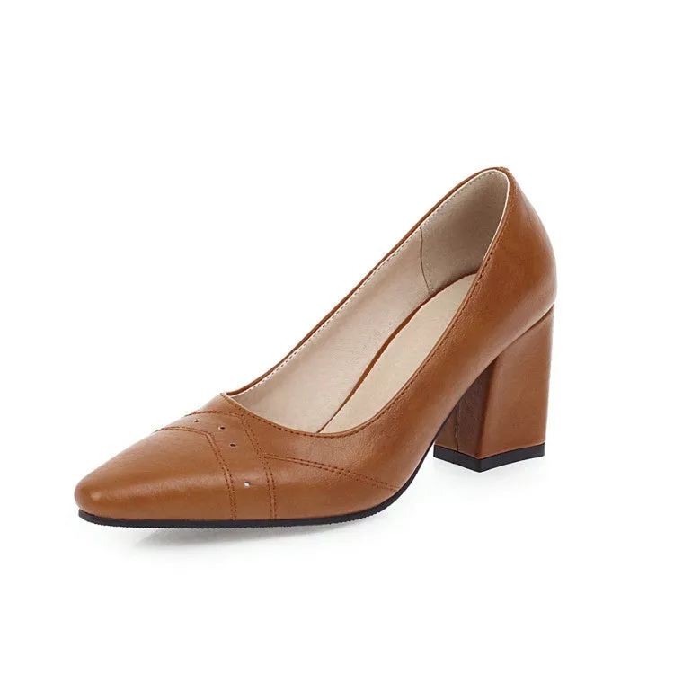 Women's Pointed Toe High Heels Chunky Pumps