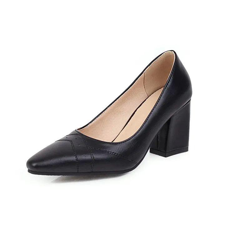 Women's Pointed Toe High Heels Chunky Pumps