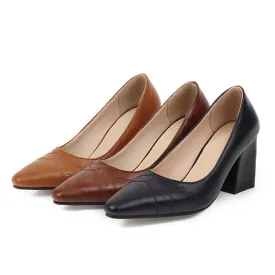 Women's Pointed Toe High Heels Chunky Pumps