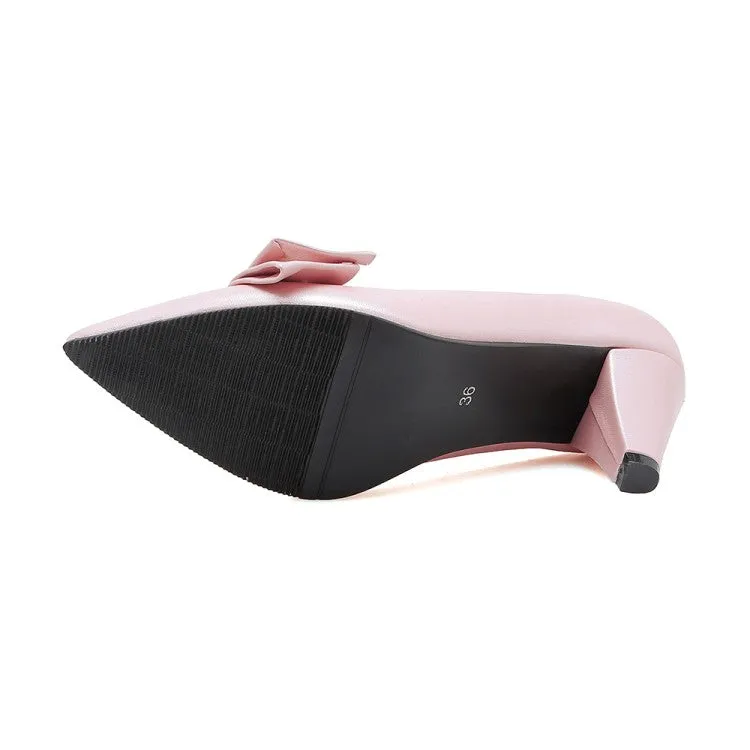 Women's Pumps Glossy Pointed Toe Bow Tie Cone Heel