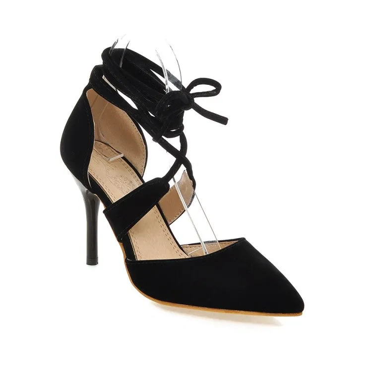 Women's Solid Color Suede Pointed Toe Cross Strap Stiletto High Heel Sandals